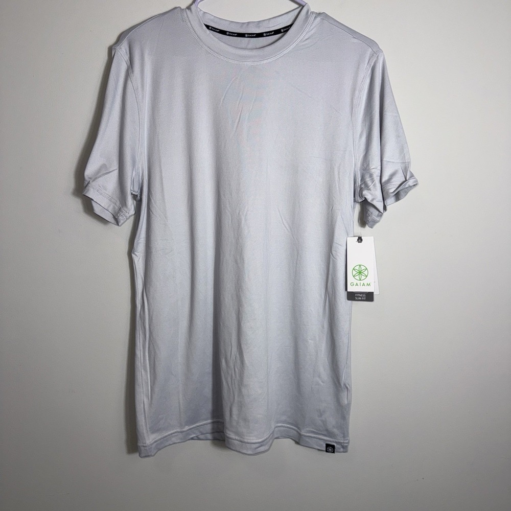 Gaiam‎ Mens Everyday Basic Crew T-Shirt Activewear Gym Grey Slim Fit Size Small